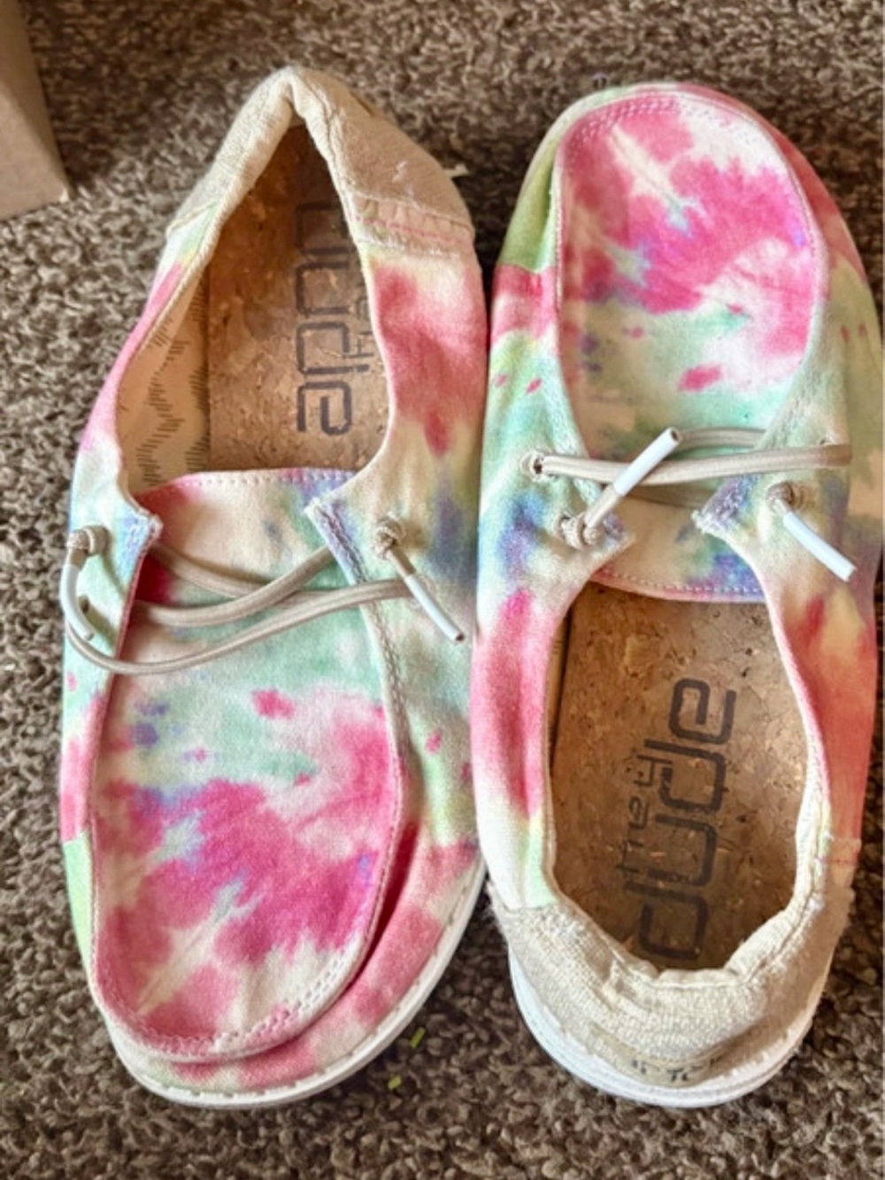 Hey Dude Kids Tie-Dye Slip-On Moccasins in Pink, Green & Blue